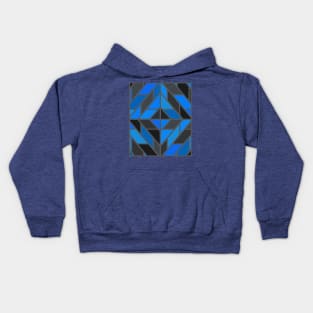 Geometric Pattern Tiles in Shades of Blue, Grey and Black Kids Hoodie